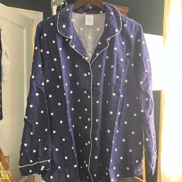 NWOT  Lands End 100% Cotton Flannel Pajama Top, Patriot Blue Dots Print, Sz 3X - Picture 2 of 11